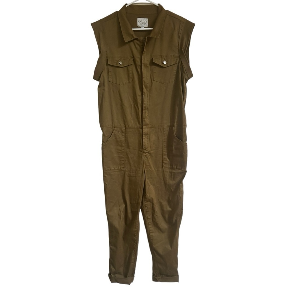 Hayden Women’s Olive Green Utility Jumpsuit Pockets Cotton Sleeveless Size Large